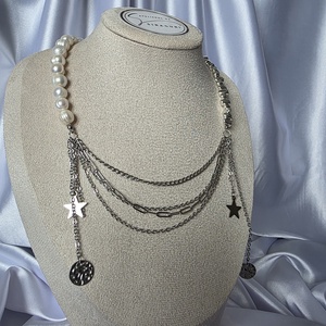 Colier din perle de cultură și hematite, cu lanțuri din oțel inoxidabil. - bijuterii - coliere - coliere din perle - Artynos.ro