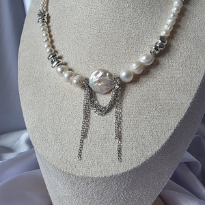 Colier din perle de cultură și hematit cu lanț din oțel inoxidabil - bijuterii - coliere - coliere din perle - Artynos.ro