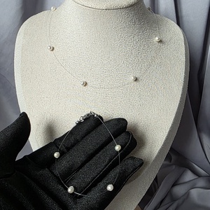 Set colier si brățară  pe fir transparent  - accesorii nuntă - bijuterii mireasă - colier mireasă - Artynos.ro