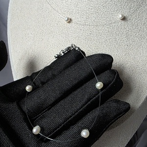 Set colier si brățară  pe fir transparent  - accesorii nuntă - bijuterii mireasă - colier mireasă - Artynos.ro