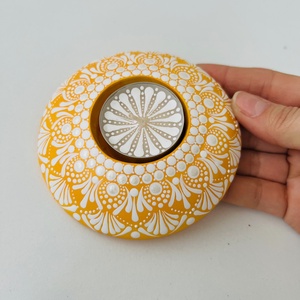 Suport lumanare portelan  Yellow Lace, Casa & Stil de viata, Lumanari, parfumuri, arome, Suport de lumanari, Ceramica, Obiecte pictate, ARTYNOS