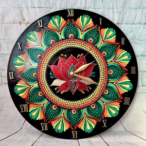 Ceas pictat Floare de Lotus - casă & stil de viață - accesorii pentru decorat casa - decorațiuni de pereți, decorațiuni suspendate - ceasuri de perete - Artynos.ro