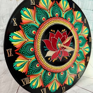Ceas pictat Floare de Lotus, Casa & Stil de viata, Accesorii pentru decorat casa, Decoratiuni de pereti, decoratiuni suspendate, Ceasuri de perete, Obiecte pictate, Pictura, ARTYNOS