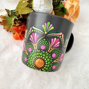 Cana pictata Pink  Green, Casa & Stil de viata, Accesorii pentru echipamente de bucatarie, Accesorii de servire, Cani, Ceramica, Obiecte pictate, ARTYNOS