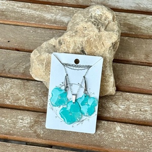 Set Bijuterii handmade unicat din rasina si flori naturale - Blue hortensia  - accesorii nuntă - bijuterii mireasă - set bijuterii de mireasă - Artynos.ro