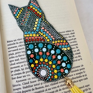 Semn de carte din piele naturala Kitty cat, Carti si creatii cu tematica muzicala, cadouri, Semn de carte, Obiecte pictate, Pictura, ARTYNOS