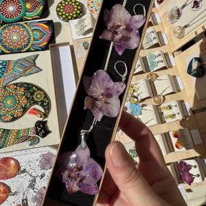 Set bijuterii din argint 925 cu orhidee naturale în rășină Elegant - bijuterii - seturi de bijuterii - Artynos.ro