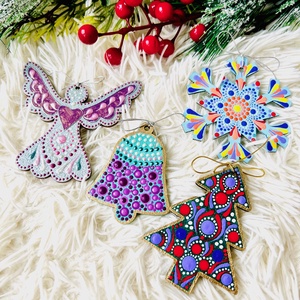 Set din lemn decoratiuni brad- pictate manual - 2 - Artynos.ro