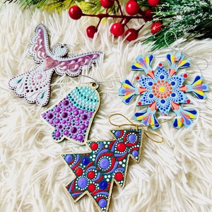 Set din lemn decoratiuni brad- pictate manual - 2 - crăciun - decorațiuni de crăciun de casă - figurine pentru pomul de crăciun - Artynos.ro