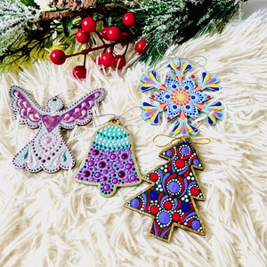 Set din lemn decoratiuni brad- pictate manual - 2 - crăciun - decorațiuni de crăciun de casă - figurine pentru pomul de crăciun - Artynos.ro