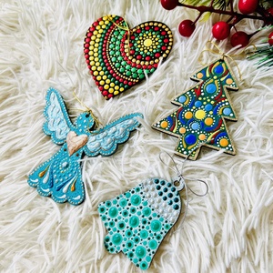 Set decoratiuni lemn Craciun -Pictat manual 3 - crăciun - decorațiuni de crăciun de casă - figurine pentru pomul de crăciun - Artynos.ro