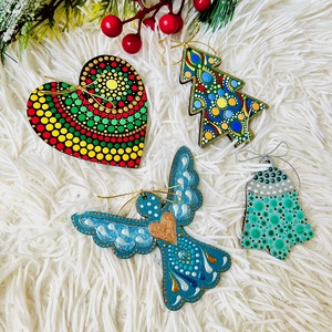 Set decoratiuni lemn Craciun -Pictat manual 3 - crăciun - decorațiuni de crăciun de casă - figurine pentru pomul de crăciun - Artynos.ro