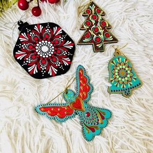 Set decoratiuni lemn Craciun pictate manual -  4 - crăciun - decorațiuni de crăciun de casă - figurine pentru pomul de crăciun - Artynos.ro