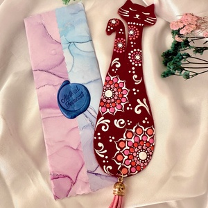 Semn de carte piele naturala Vivi cat, Carti si creatii cu tematica muzicala, cadouri, Semn de carte, Obiecte pictate, Pictura, ARTYNOS