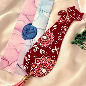 Semn de carte piele naturala Vivi cat - cărți și creații cu tematică muzicală, cadouri - semn de carte - Artynos.ro