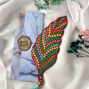 Semn de carte din piele pictat manual Frunza, Carti si creatii cu tematica muzicala, cadouri, Semn de carte, Obiecte pictate, Pictura, ARTYNOS