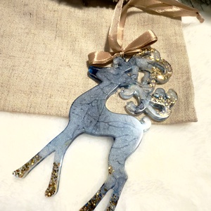 Ren Albastru cu Accente de Sclipici  Decor Elegant de Iarna - Artynos.ro