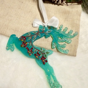 Ren turcoaz cu strasuri Rășină Epoxidică cu Sclipici - crăciun - decorațiuni de crăciun de casă - globuri de crăciun - Artynos.ro