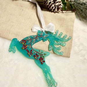 Ren turcoaz cu strasuri Rășină Epoxidică cu Sclipici - crăciun - decorațiuni de crăciun de casă - globuri de crăciun - Artynos.ro
