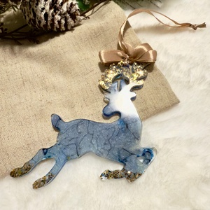 Ren Albastru cu Accente de Sclipici Decor Elegant de Iarnă 2 - crăciun - decorațiuni de crăciun de casă - globuri de crăciun - Artynos.ro