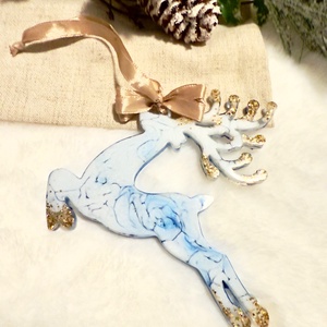 Ren Albastru cu Accente de Sclipici Decoratiune de Iarnă - crăciun - decorațiuni de crăciun de casă - globuri de crăciun - Artynos.ro