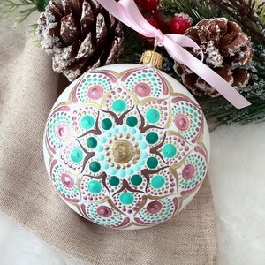 Glob Mandala Premium-  Pink warm winter, Craciun, Decoratiuni de Craciun de casa, Globuri de Craciun, Obiecte pictate, Pictura, ARTYNOS