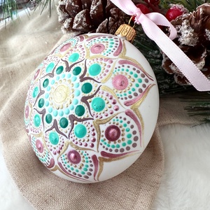 Glob Mandala Premium-  Pink warm winter - crăciun - decorațiuni de crăciun de casă - globuri de crăciun - Artynos.ro