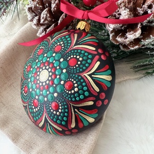 Glob pictat Rosu si verde   - crăciun - decorațiuni de crăciun de casă - globuri de crăciun - Artynos.ro