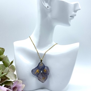 Pandantiv Floral cu Hortensie Naturala � Rasina UV si Otel Inoxidabil , Bijuterii, Coliere, Pandative, Confectionarea bijuteriilor, ARTYNOS