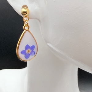 Cercei cu floare de nu-mă-uita naturală în rășină � cercei handmade delicati - bijuterii - cercei - cercei din rășină - Artynos.ro