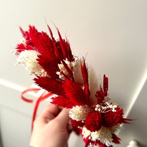 Coroniță din flori uscate � model reglabil, cromatică roșu-alb  - accesorii nuntă - ornamente de păr de nuntă - accesorii păr nuntă - Artynos.ro