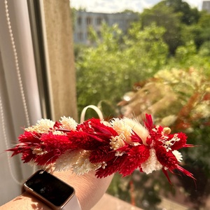 Coroniță din flori uscate � model reglabil, cromatică roșu-alb  - accesorii nuntă - ornamente de păr de nuntă - accesorii păr nuntă - Artynos.ro