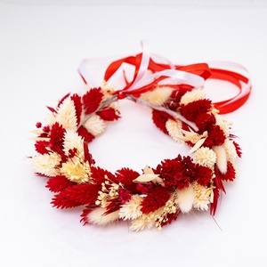 Coroniță din flori uscate � model reglabil, cromatică roșu-alb  - accesorii nuntă - ornamente de păr de nuntă - accesorii păr nuntă - Artynos.ro