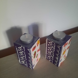  Set suporturi lumanari mov, Casă & Stil de viață, Lumânări, parfumuri, arome, Suport lumânări, Decoupage, transfer și tehnici șervețel, ARTYNOS