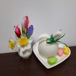 Set minivaza cu flori si tavita inima cu lumanare iepuras - casă & stil de viață - accesorii pentru decorat casa - decorațiuni de masă și decorațiuni pentru rafturi  - decorațiuni de masă - Artynos.ro
