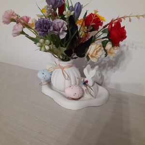 Vaza cu striatii, tava si decor iepuras, Casă & Stil de viață, Accesorii pentru decorat casa, Decorațiuni de masă și decorațiuni pentru rafturi , Decorațiuni de masă, Aranjament de flori, Turnare în gips, ARTYNOS