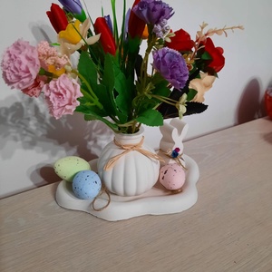 Vaza cu striatii, tava si decor iepuras - casă & stil de viață - accesorii pentru decorat casa - decorațiuni de masă și decorațiuni pentru rafturi  - decorațiuni de masă - Artynos.ro