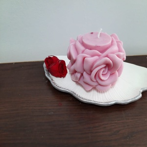 Set lumanare trandafir si tava frunza, Casă & Stil de viață, Accesorii pentru decorat casa, Decorațiuni de masă și decorațiuni pentru rafturi , Decorațiuni de masă, Lumânare și fabricarea lumânărilor, Turnare în gips, ARTYNOS