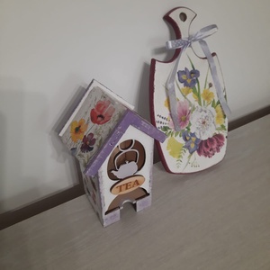 Set casuta pentru ceai si tocator decorativ cu buchet de flori - casă & stil de viață - accesorii pentru decorat casa - decorațiuni de masă și decorațiuni pentru rafturi  - decorațiuni de masă - Artynos.ro