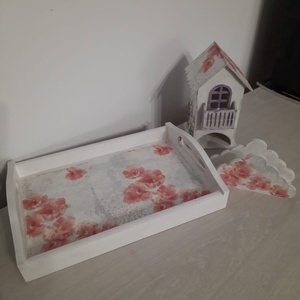Set tava, casuta ceai si suport servetele cu flori roz - casă & stil de viață - accesorii pentru decorat casa - decorațiuni de masă și decorațiuni pentru rafturi  - decorațiuni de masă - Artynos.ro