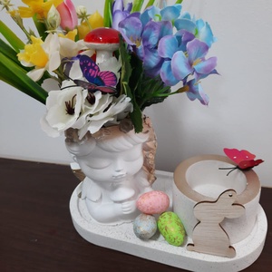 Set alb  cu auriu -tava, minivaza fetita  si suport lumanare - casă & stil de viață - accesorii pentru decorat casa - decorațiuni de masă și decorațiuni pentru rafturi  - decorațiuni de masă - Artynos.ro