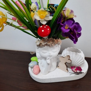 Set alb tava, minivaza fetita  si decoratiune scoica - casă & stil de viață - accesorii pentru decorat casa - decorațiuni de masă și decorațiuni pentru rafturi  - decorațiuni de masă - Artynos.ro
