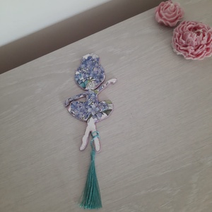 Semn de carte balerina cu flori albastre, Carti si creatii cu tematica muzicala, cadouri, Semn de carte, Decoupage, transfer si tehnici servetel, ARTYNOS