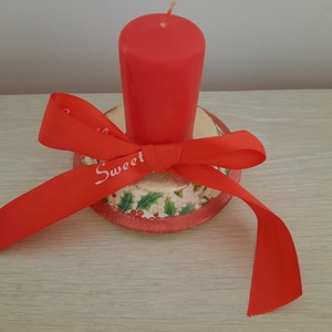 Suport rotund si lumanare rosie - casă & stil de viață - lumânări, parfumuri, arome - lumânări și sfeșnice - Artynos.ro