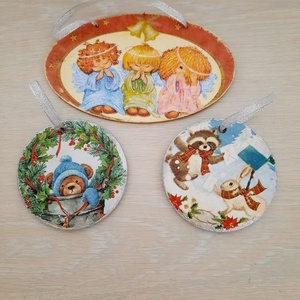 Set de globuri plate, Craciun, Decoratiuni de Craciun de casa, Globuri de Craciun, Decoupage, transfer si tehnici servetel, ARTYNOS