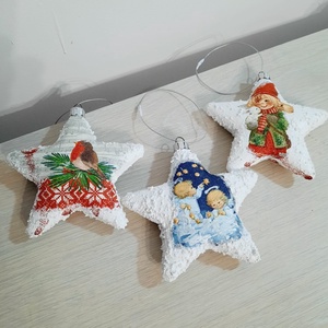 Set de trei globuri stele, Craciun, Decoratiuni de Craciun de casa, Globuri de Craciun, Decoupage, transfer si tehnici servetel, ARTYNOS