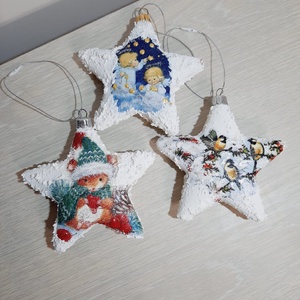 Set de trei globuri stele, Craciun, Decoratiuni de Craciun de casa, Globuri de Craciun, Decoupage, transfer si tehnici servetel, ARTYNOS