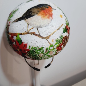 Glob plat cu pasare, Craciun, Decoratiuni de Craciun de casa, Globuri de Craciun, Decoupage, transfer si tehnici servetel, ARTYNOS