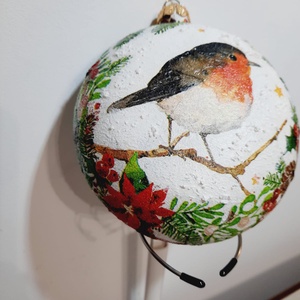 Glob plat cu pasare - crăciun - decorațiuni de crăciun de casă - globuri de crăciun - Artynos.ro