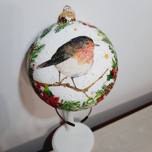 Glob plat cu pasare - crăciun - decorațiuni de crăciun de casă - globuri de crăciun - Artynos.ro